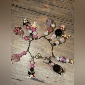 Cute Pink and Black Beaded Keychain